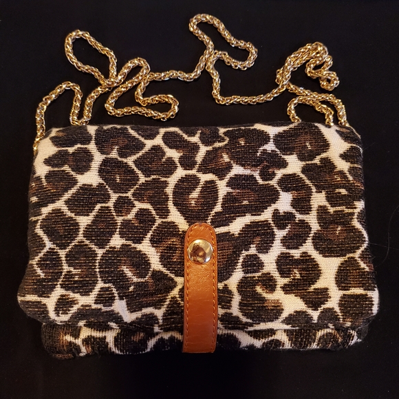 Street Level Leopard Print Crossbody with Gold Chain - Picture 1 of 11